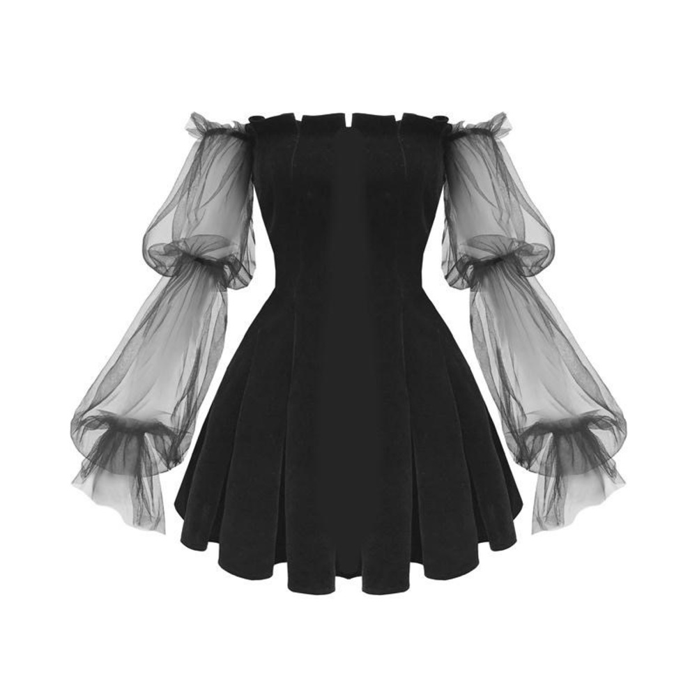 Gothic Off Shoulder Lantern Mesh Sleeve Mini Dress Size Small